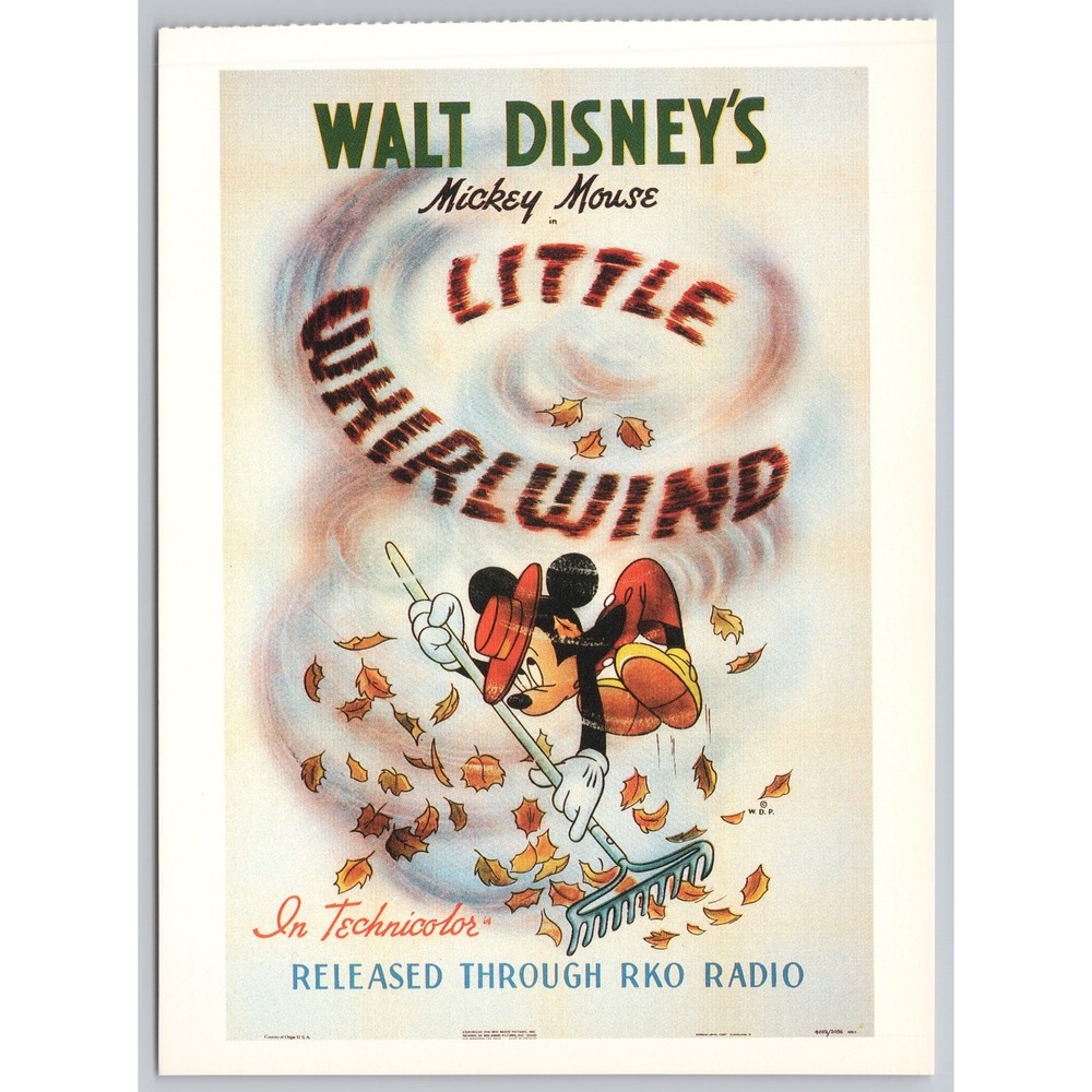 Vintage Walt Disney Mickey Mouse Little Whirlwind 1941 Postcard 1991 Print